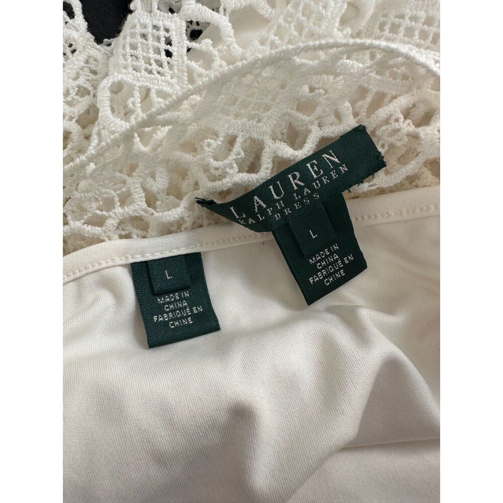 Lauren Ralph Lauren Ivory White Crochet Knit Short Sleeve Midi Dress size L - Picture 5 of 8